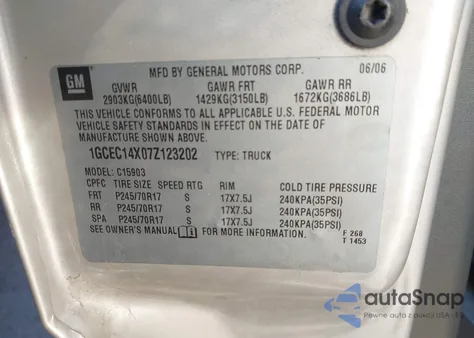 2007 Chevrolet Silverado 1500 Classic Work Truck z USA, uszkodzony, nr VIN 1GCEC14X07Z123202